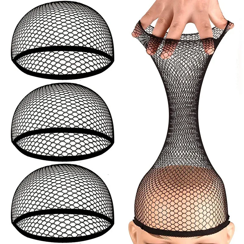 Peruca Caps 24 pçs / lote Fishnet Peruca Cap Elástico Tecelagem Rede de Cabelo com Extremidade Aberta Elástica Meia Malha Net Para Mulheres Meninas Homens Preto 231211