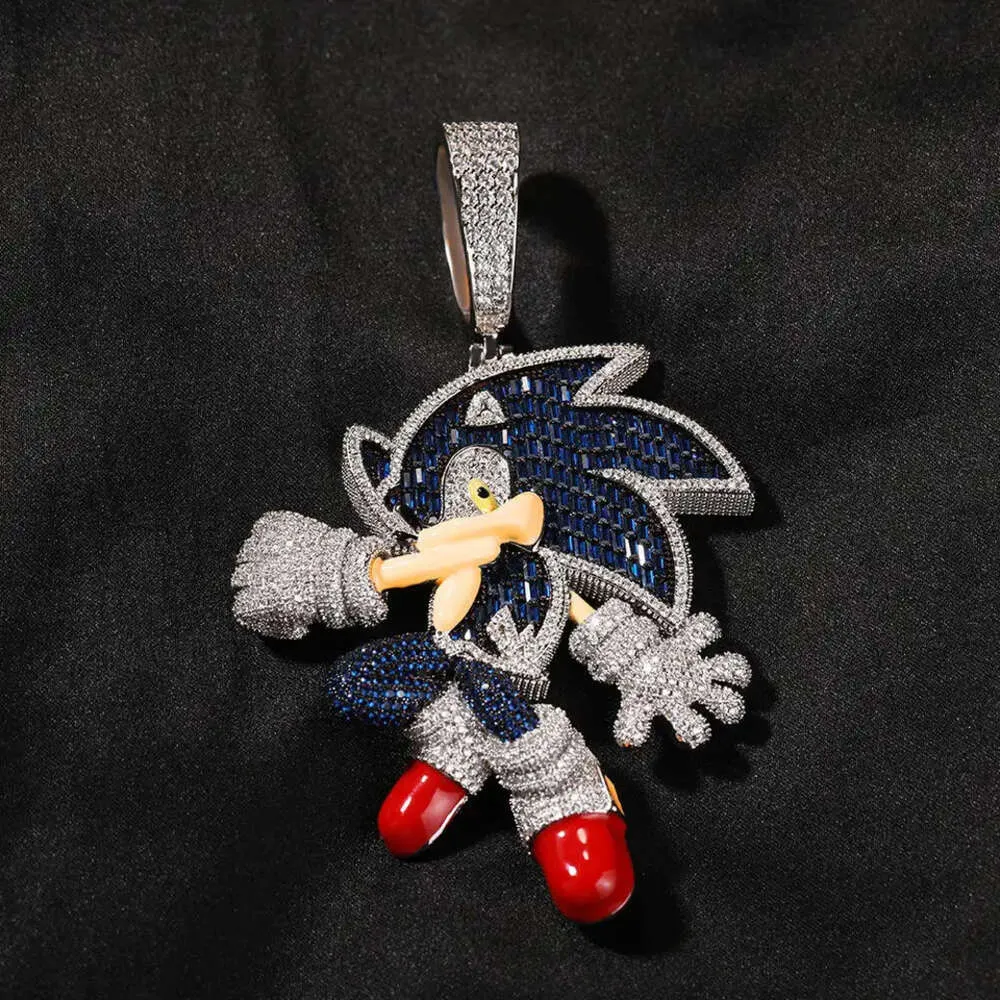 New Hip Hop Sonic Cartoon Pendant Rapper Personality Iced Out Gold Plated Pendant Necklace Gift Men and Women