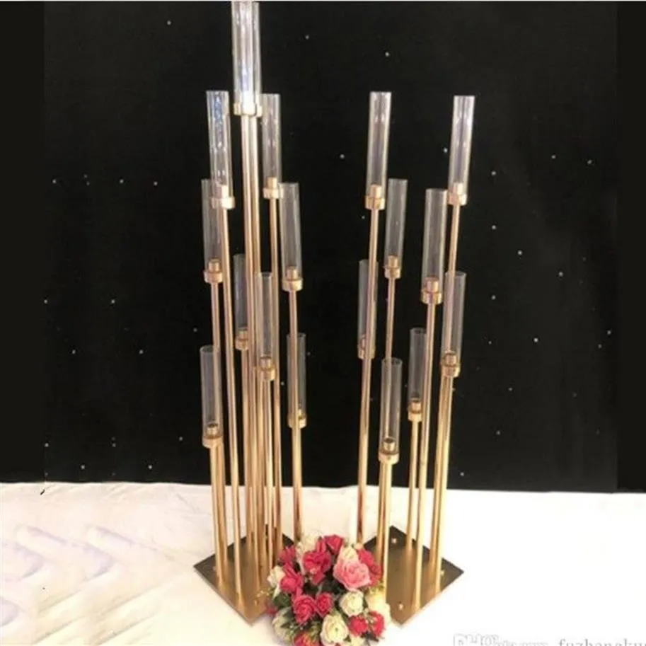 6PCS Część 8 Heads Metal Candelabra Gold Candle Holder Acryl Wedding Table Centerpiece Candle Holders Candelabrum Decoration209k