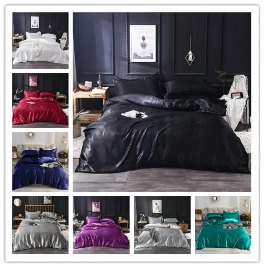 Polyester Simulierte Seide Gewaschene Bettwäsche-Sets Moderne Einfache Einfarbig Bettbezug-set Erwachsene Kinder Hause el Universal Quilt C6083343