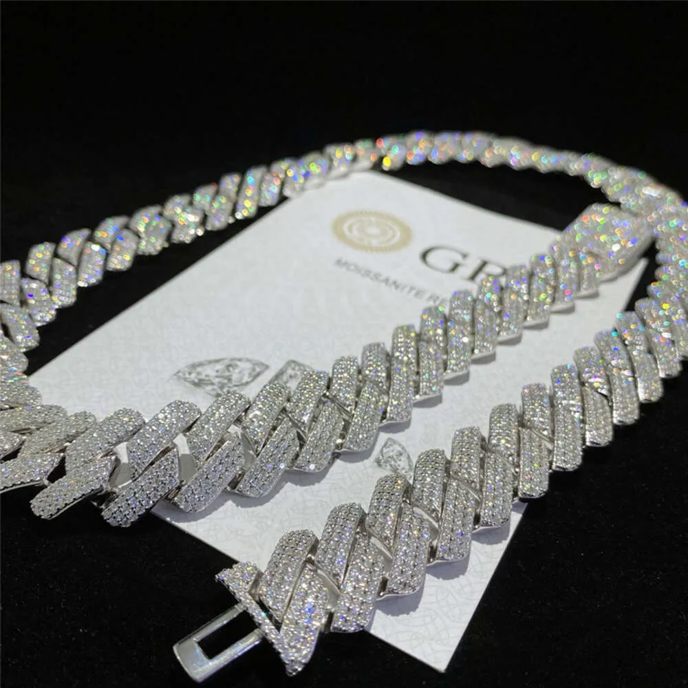 Diamant à 3 rangs 18 mm 925 STRIL SIRGLE MISSANITE Collier de chaîne cubaine Hip Hop Fashion Men's
