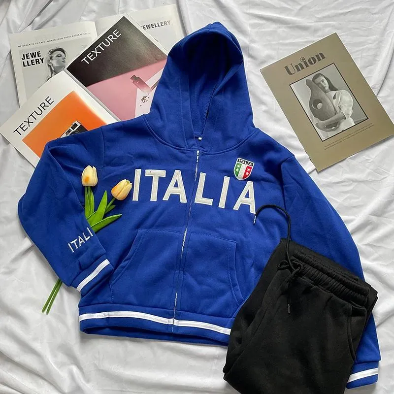 Herrbanor män mode hoodie italia brev tryck broderi tröja 2024 high street estetik blixtlås jacka streetwear toppar