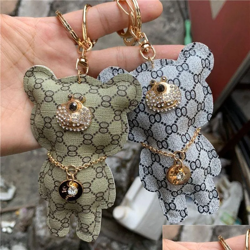 Llaveros Lindo Animal Llaveros PU Cuero Esign Bear Charm Cadenas para automóviles Crystal Rhinestone Colgante Titular Bolsa Joyería Gota Entregar DHSW2