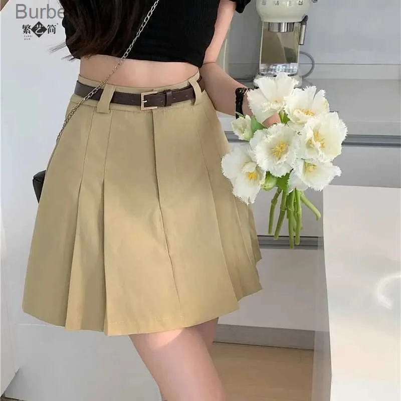 Spódnice Y2K Khaki plisowana spódnica 2023 Wiosenna i letnie swobodne spódnice dla kobiet Koreańskie modne odzież 231212