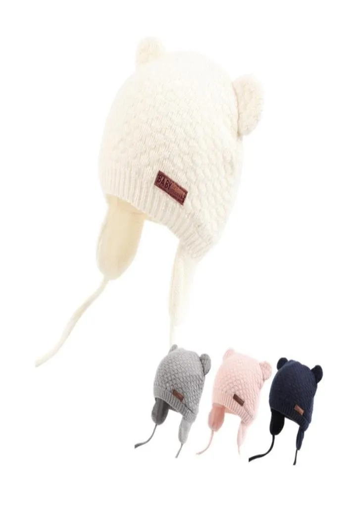 Chapéu de bebê fofo com orelhas de urso, gorro de algodão macio para recém-nascidos, camada dupla, quente, chapéu de inverno para bebês, meninas, meninos, chapéus de malha para crianças, novo y201973306