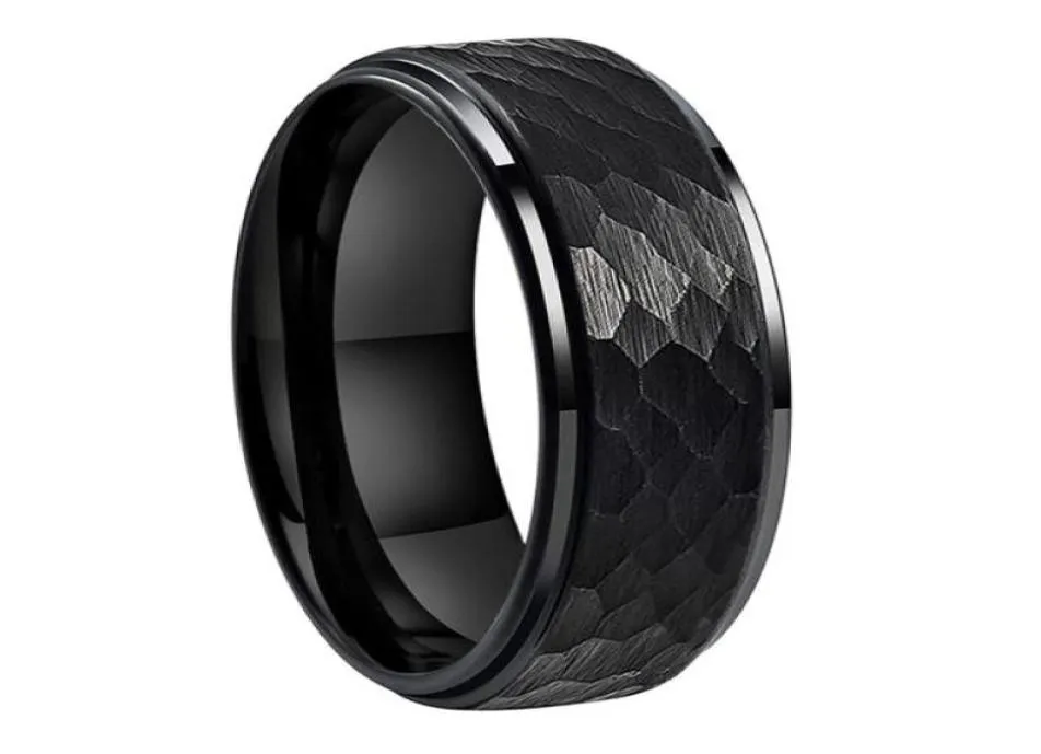 iTungsten 6mm 8mm Men Women Black Hammered Tungsten Ring Wedding Engagement Band Fashion Jewelry Stepped Edges Comfort Fit71267292677557