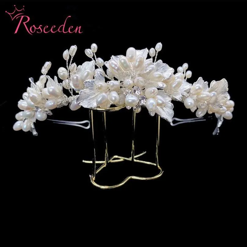 Nuevo diseño, Tiara nupcial con perlas de agua dulce, corona de flores, diamantes de imitación, diadema de boda, joyería para el cabello RE3943 W01041540