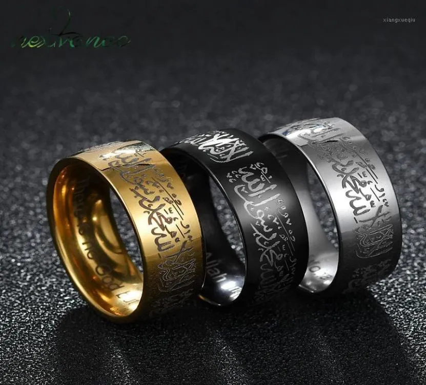 Anillos de banda Nextvance 8 mm Musulmanes Oración Anillo de boda Oro Acero inoxidable Islamismo Corán para hombres Joyería religiosa5199661