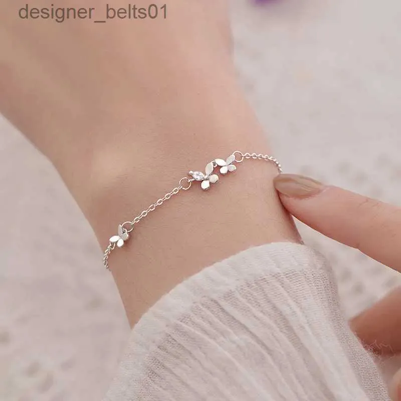 チャームブレスレットVentfille 925 Sterling Silver Diamond-Studded Butterfly Bracelet Women's Fashion Temperament Flower Adgationable Braceletl231214