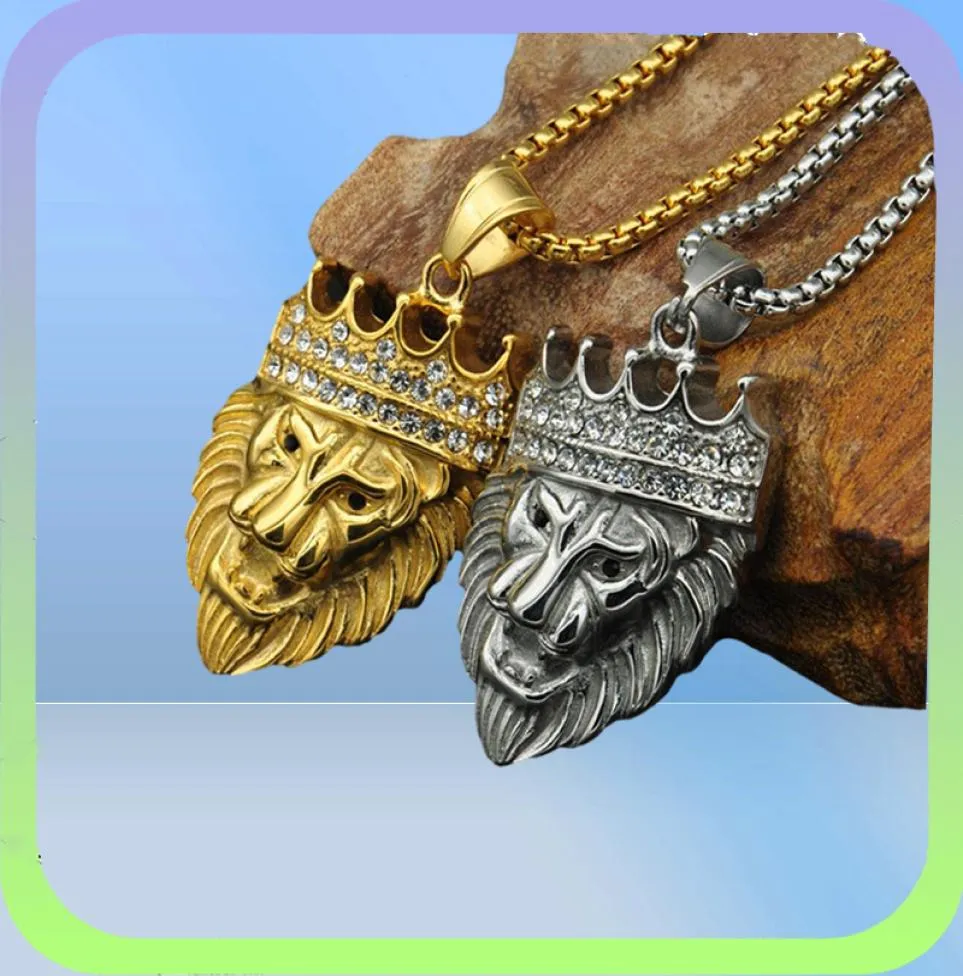 316L Stainless Steel Trendy Hip Hop Accessories Crown Lion Head Pendant Necklaces For Mens Women Punk Jewelry Drop 9968104