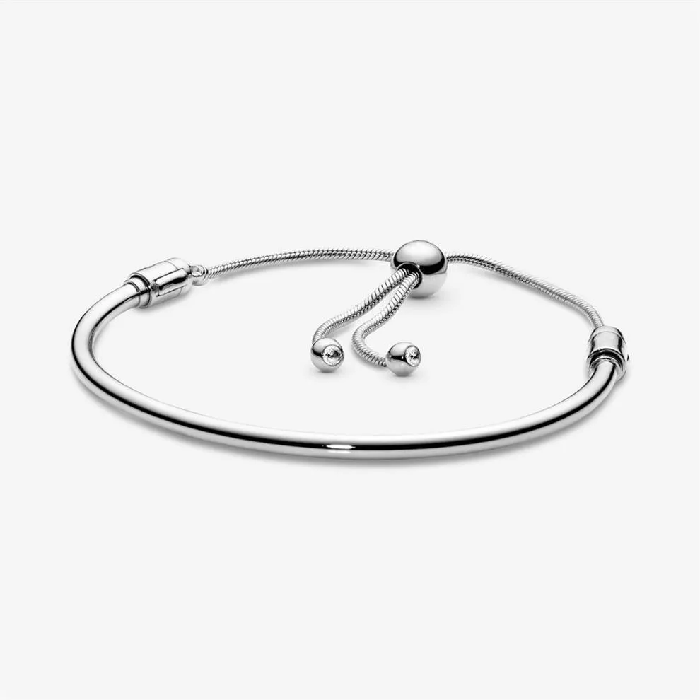 Bracelet coulissant en argent sterling 100% 925, haute brillance, pour Moments classiques, à la mode, fabrication de bijoux de mariage pour femmes, cadeaux 2734