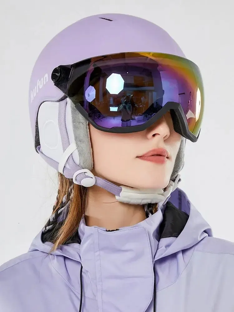 Cascos de esquí Casco de esquí con gafas Snowboard 2 en 1 Visera Moldeada integralmente Hombres Mujeres Invierno Deportes de nieve Al aire libre Niñas Niños Niños Niños 231211