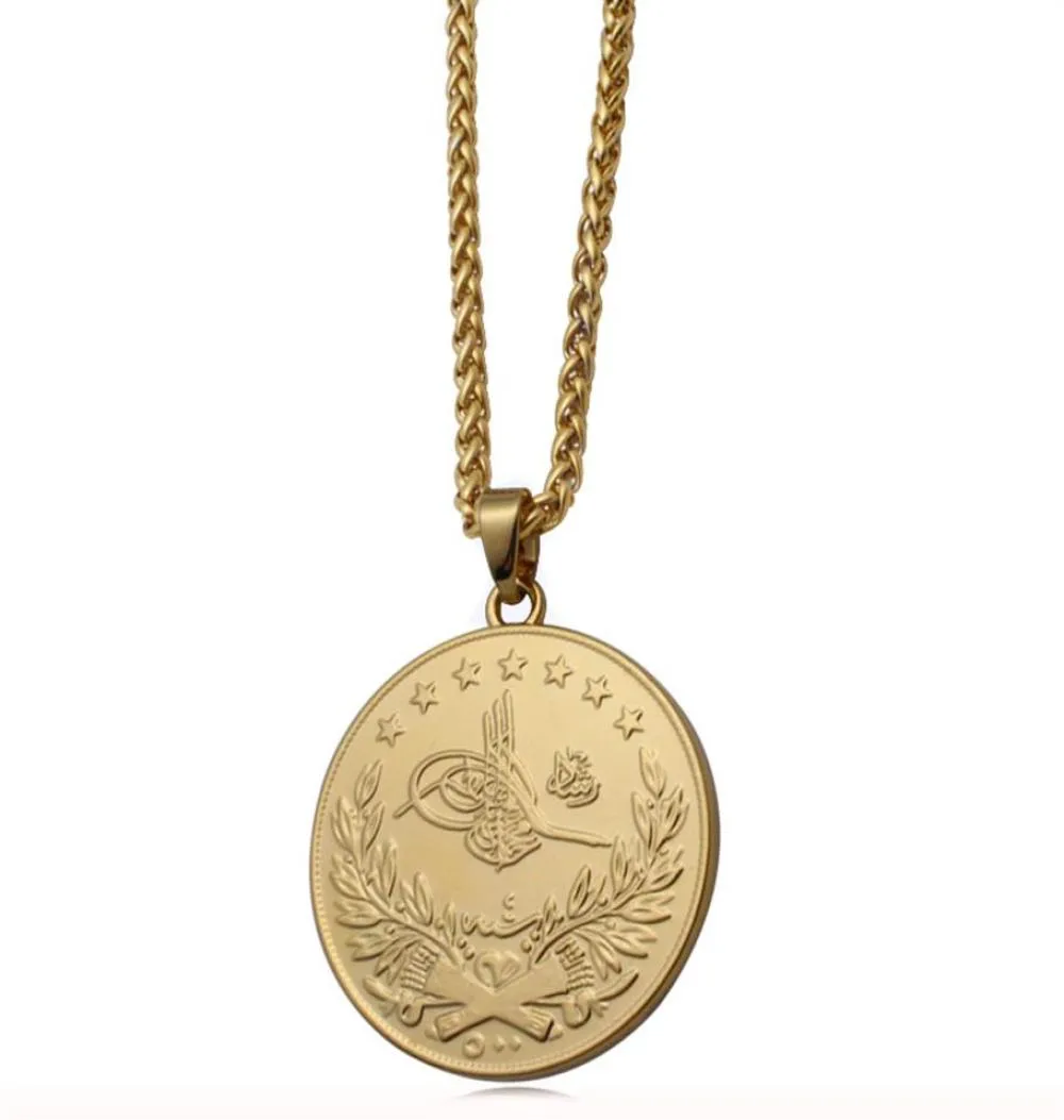 ZKD Islam Arabische Münze Gold Farbe Türkei Münzen Anhänger Halskette muslimischen Osmanischen Münzen Schmuck251H6528992