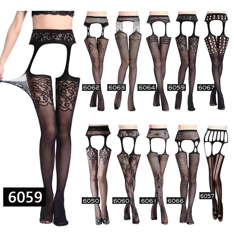 Sexy Sock Lingerie Stockings Garter Belt Stripe Elastic Black Fishnet Stocking Thigh Sheer Tights Pantyhose dropship 231211
