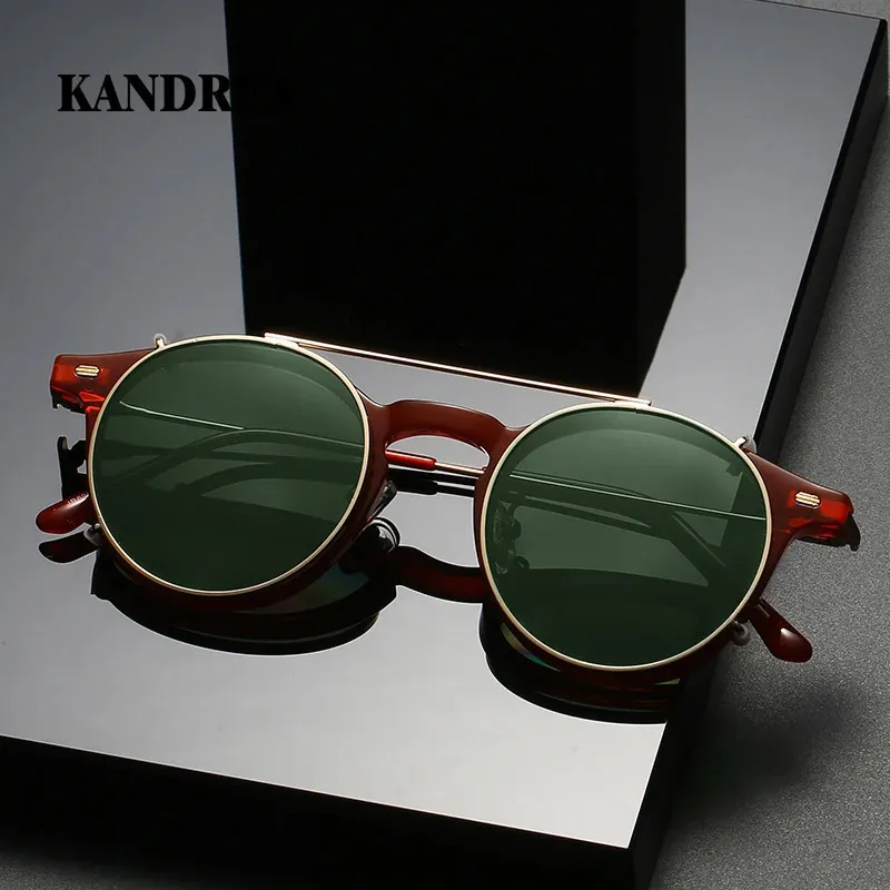 Okulary przeciwsłoneczne ramy Kandrea 2 w 1 okrągły moda spolaryzowane okulary przeciwsłoneczne Kobiety mężczyzn w stylu okularów magnesów Vintage Magnet Optyczne okulary recepty 62678 231211