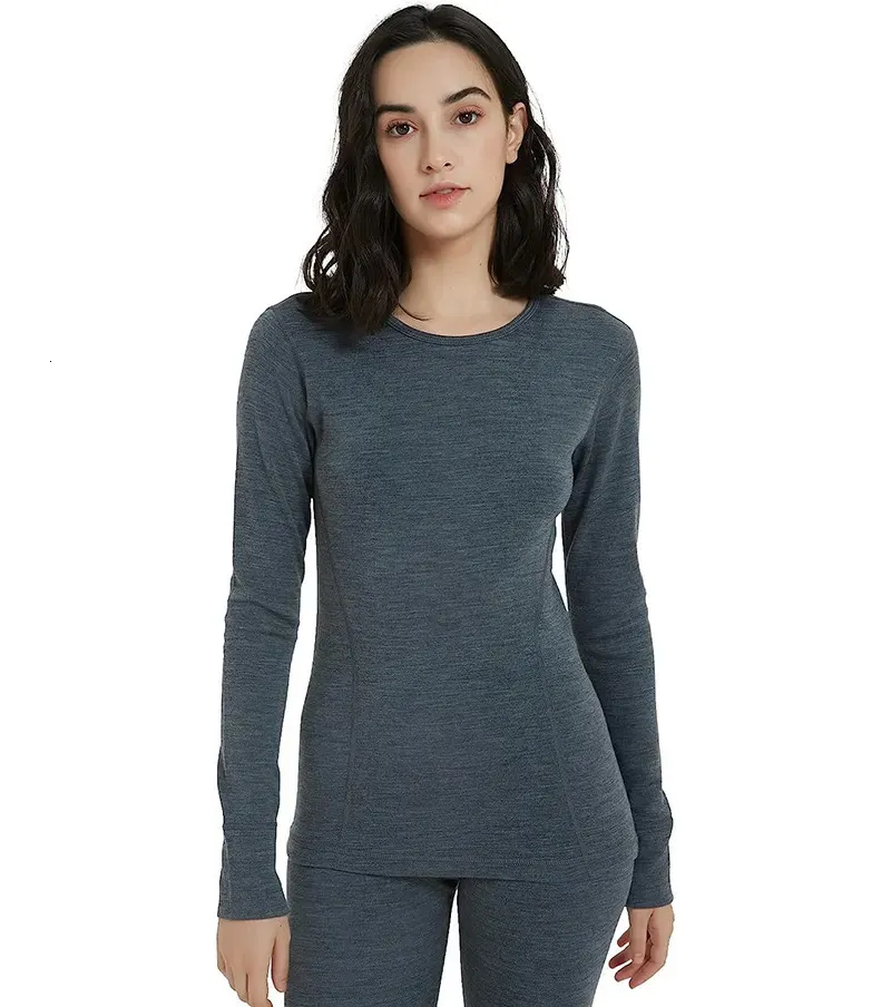 Roupa íntima térmica feminina camada base de lã merino feminina 100% lã merino roupa íntima térmica 180g leve manga comprida camisa térmica absorvente anti-odor 231212