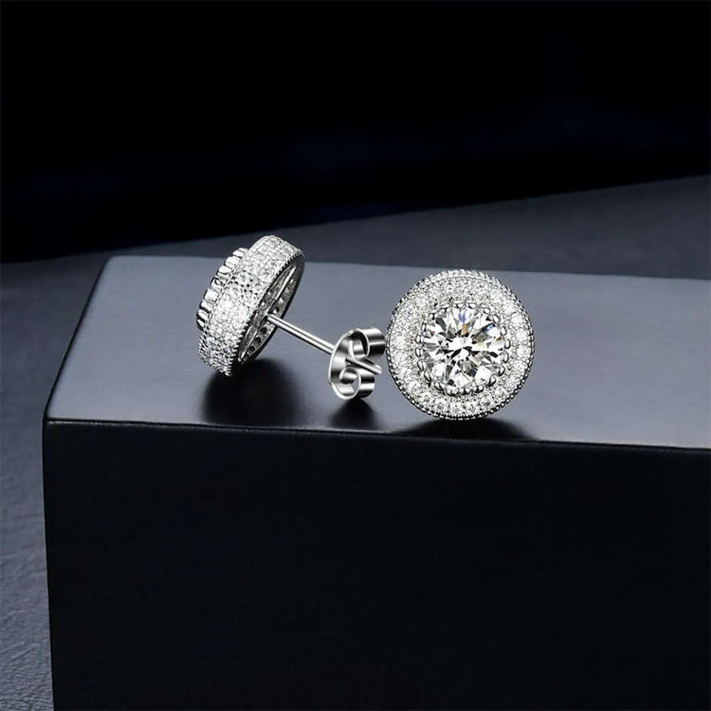 New Design High Quality White Gold Plated S925 Silver Big Moissanite Hip Hop Earrings Men