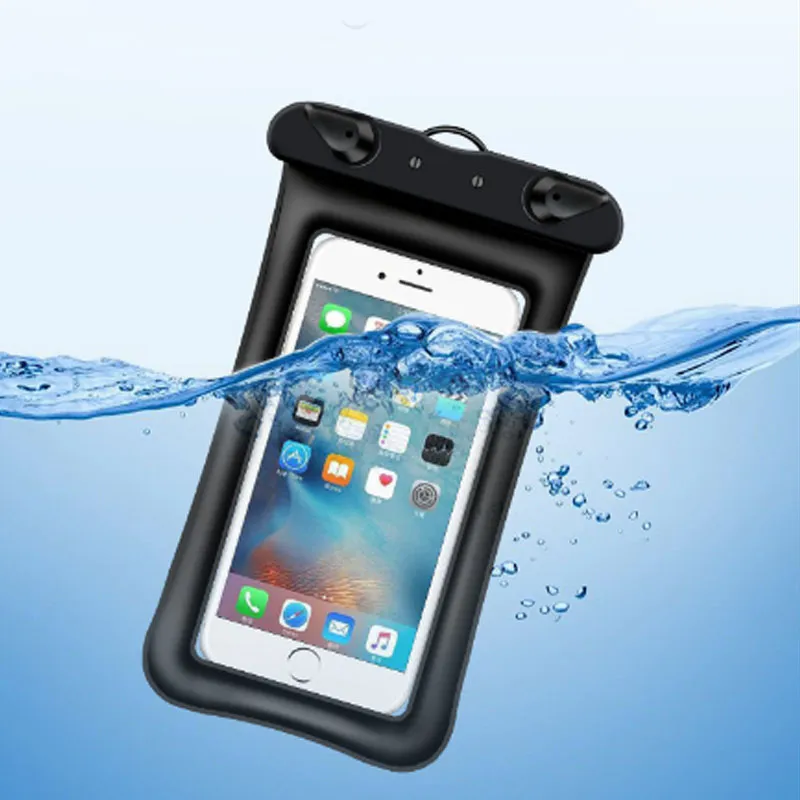 Floating Double Air Mobiltelefon Vattentät väska Simning Stor transparent smarttelefonväska för iPhone Samsung Huawei Google