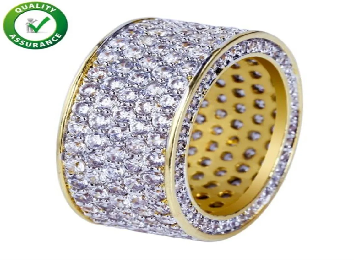 Hip Hop Sieraden Heren Gouden Ring Iced Out Ringen Micro Pave Kubieke Zirkoon Belofte Diamanten Vingerringen Luxe Designer Merk Personali7440188