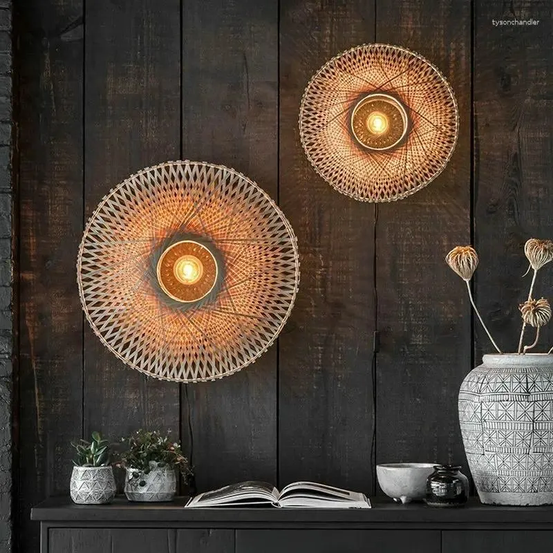 Wall Lamps Japanese Bamboo Weaving Zen Art Decorative Lamp LED E27 Wabi-sabi Modern Sconces Study Tearoom Bedroom Living Room Bar