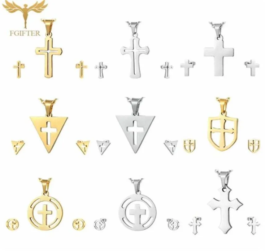 Ensembles de bijoux de croix rétro pour femmes et hommes, ras du cou, bijoux de Religion chrétienne de jésus, pendentif en acier inoxydable, colliers et boucles d'oreilles Set247w8632258