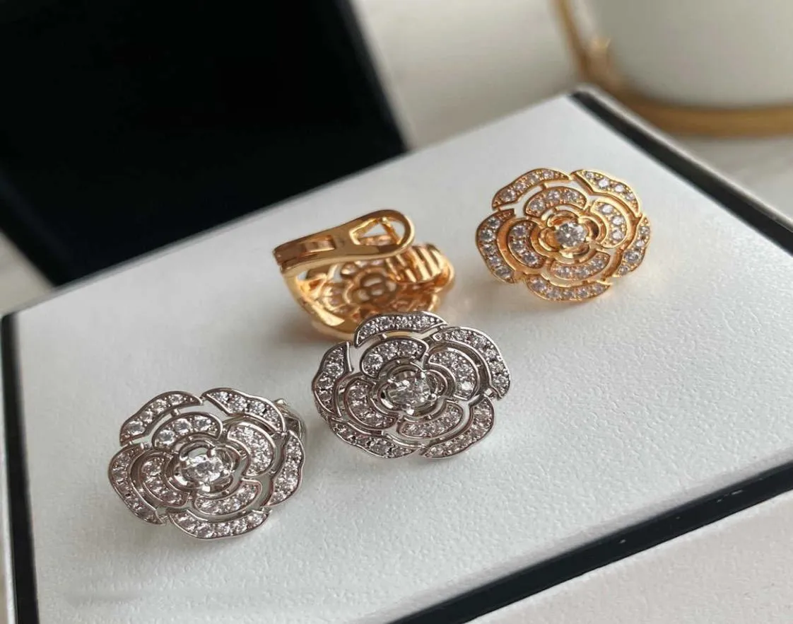 2022 marca pura 925 brincos de prata esterlina rosa ouro flor camélia clipe design brincos diamante fino luxo qualidade superior lady3495609