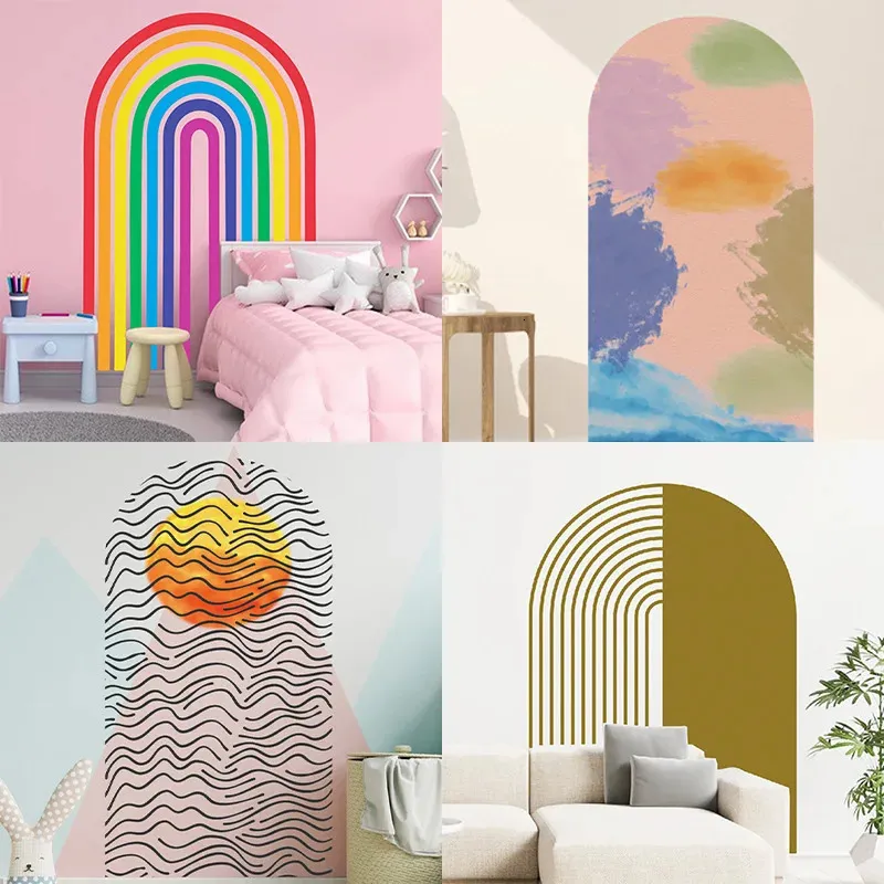 Adesivos de parede arco boho arco-íris grande adesivo removível casca de vinil e vara decalque mural sala de estar quarto interior decoração de casa 231212