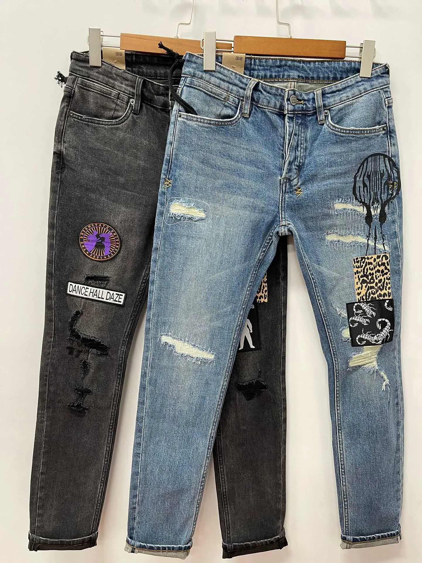 Jeans masculinos ksubi jeans roxo Rise elástica massinha de designer magro de designer magro de alta qualidade Roupas de luxo Roupas imprimindo ksubi 01