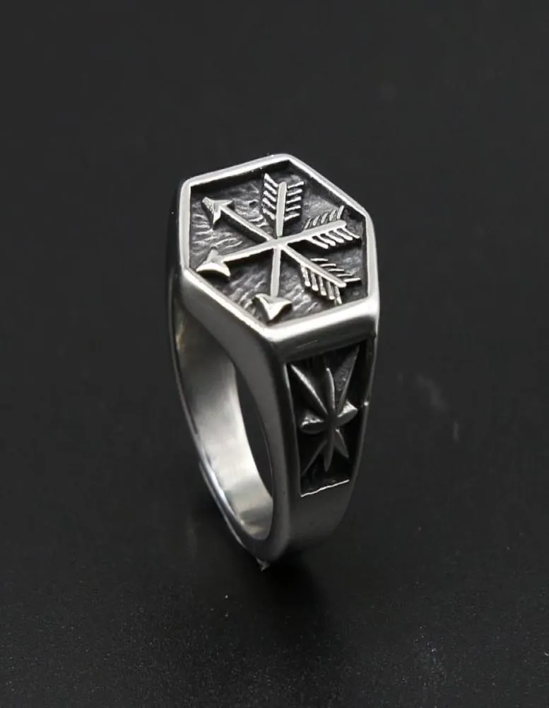 Vintage Viking Arrow Ring Punk 316L Stainless Steel Compass Men Fashion Hip Hop Hippie Jewelry Drop Store Cluster Rings5862241