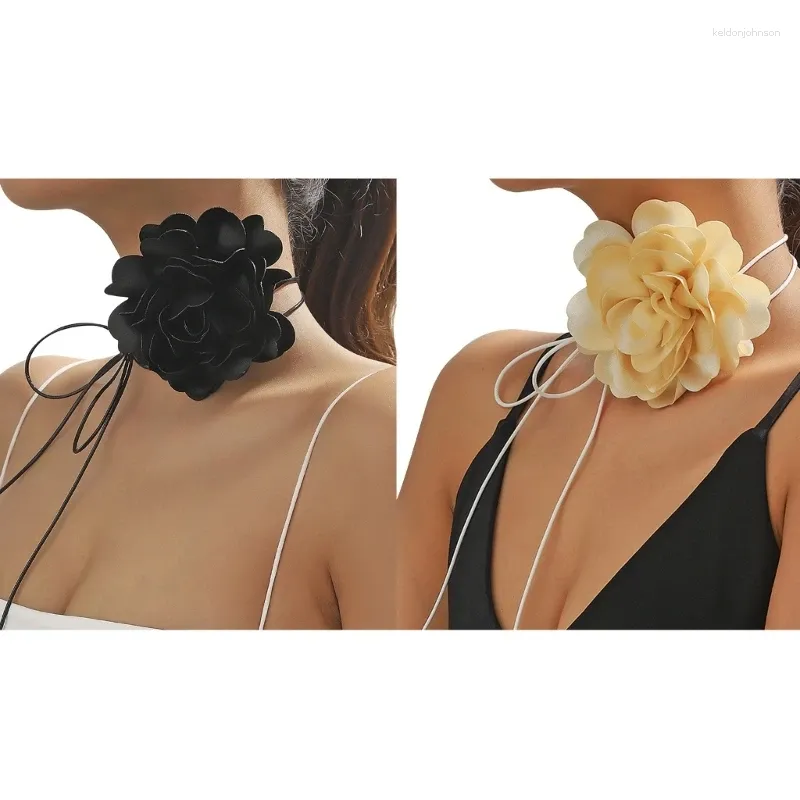 Girocollo vintage in raso collana di fiori di peonia catena al collo temperamento lungo allacciatura collare di moda gioielli N2UE