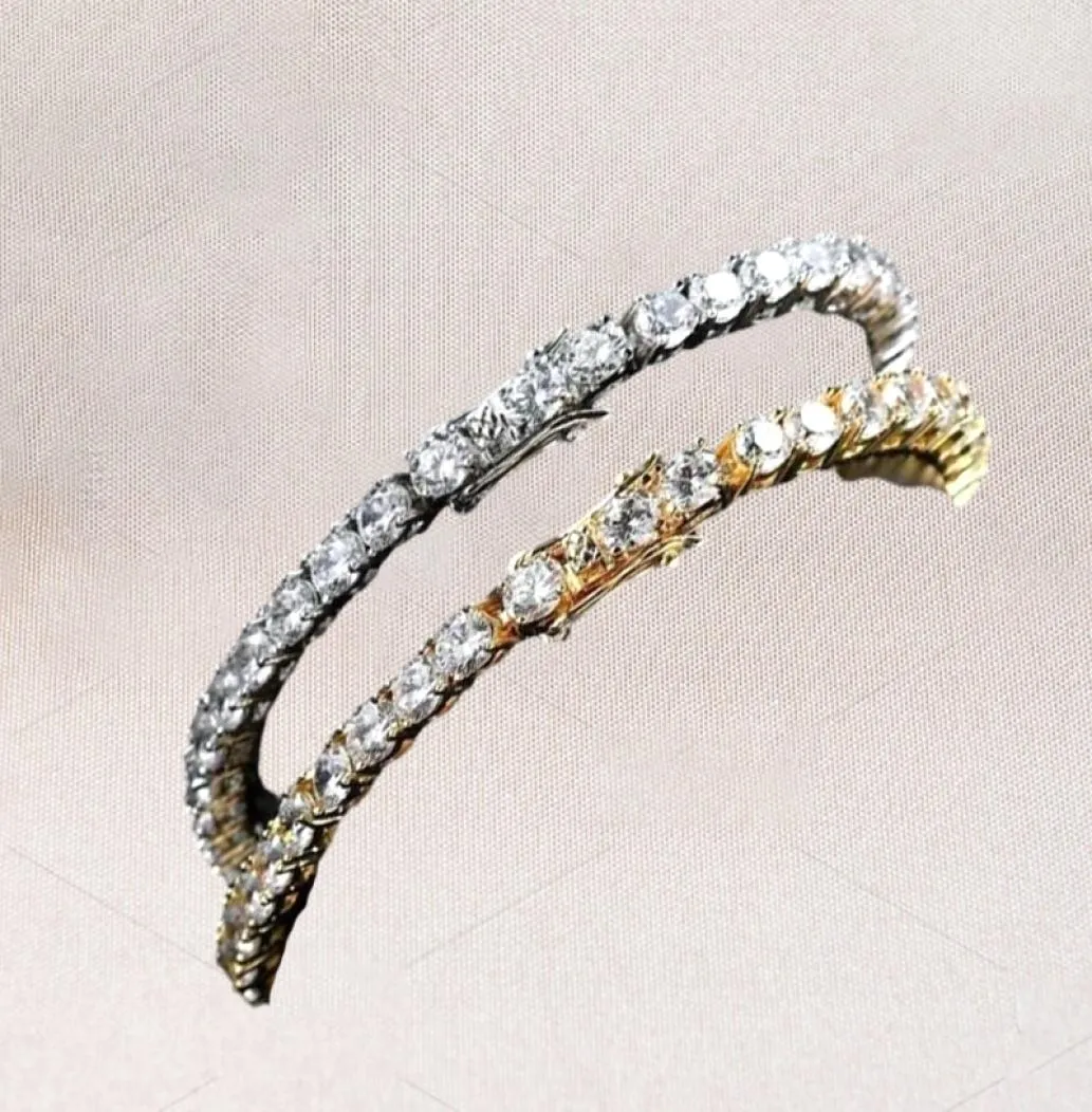 Hip Hop Tennis Diamonds Bracelets dla mężczyzn moda luksusowe miedziane cyrkons bransoletka 7 cali 8 cali złote srebrne łańcuchy żydowskie 2177527