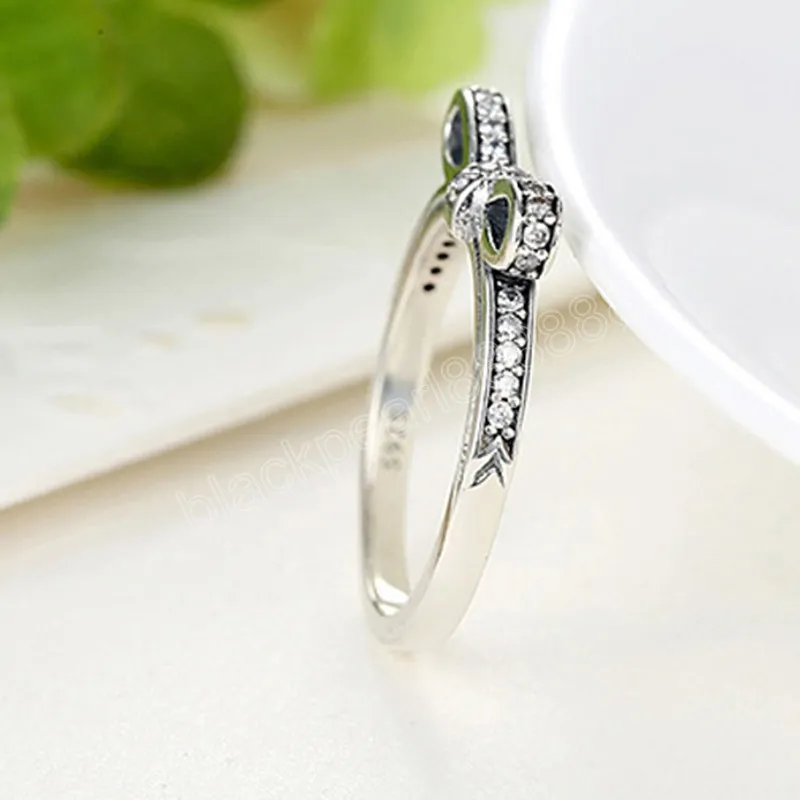 Lovely Bow Tie Ring With Shiny Cubic Zircon Pave Silver Plated Engagement Wedding Rings For Women Size 6 7 8 9