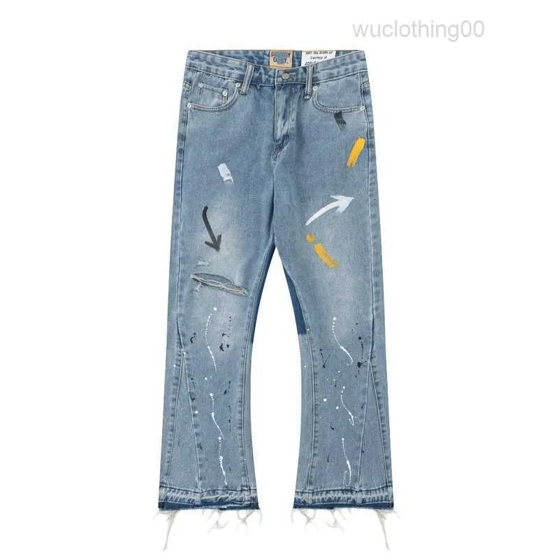 Toppkvalitet Mens Hole Jeans Galleries Pants Depts Designer Sweat Dept Shorts Speckled Letter Print Women's Par Casual Fleared Pants