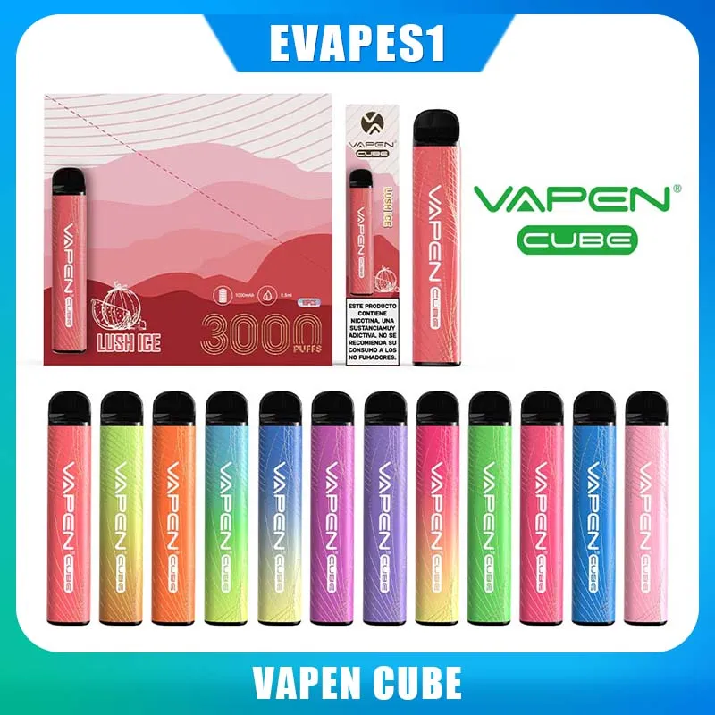 Originele vapen kubus 3000 bladerdeeg wegwerp vape e sigaretten draagbare verdamper starterskits 0% 2% 5% voorgevuld 8 ml capaciteit 1000 mAh batterij 12 smaken vs vapMe 2500