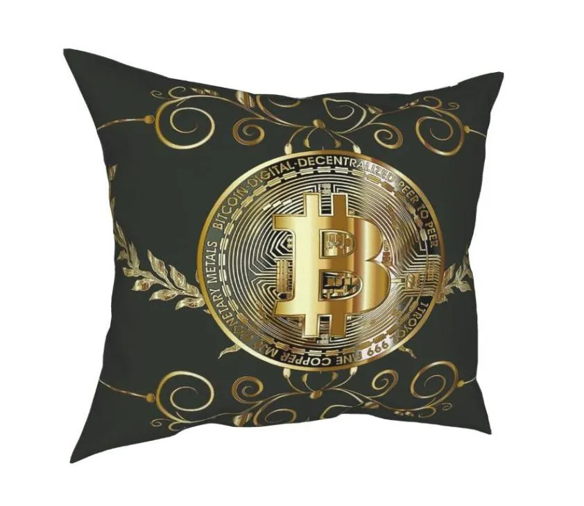 CushionDecorative Pillow Gold Coin Throw Cover Docorative Crypto Cryptocurrency Ethereum BTC Blockchain面白い枕カバー7118921