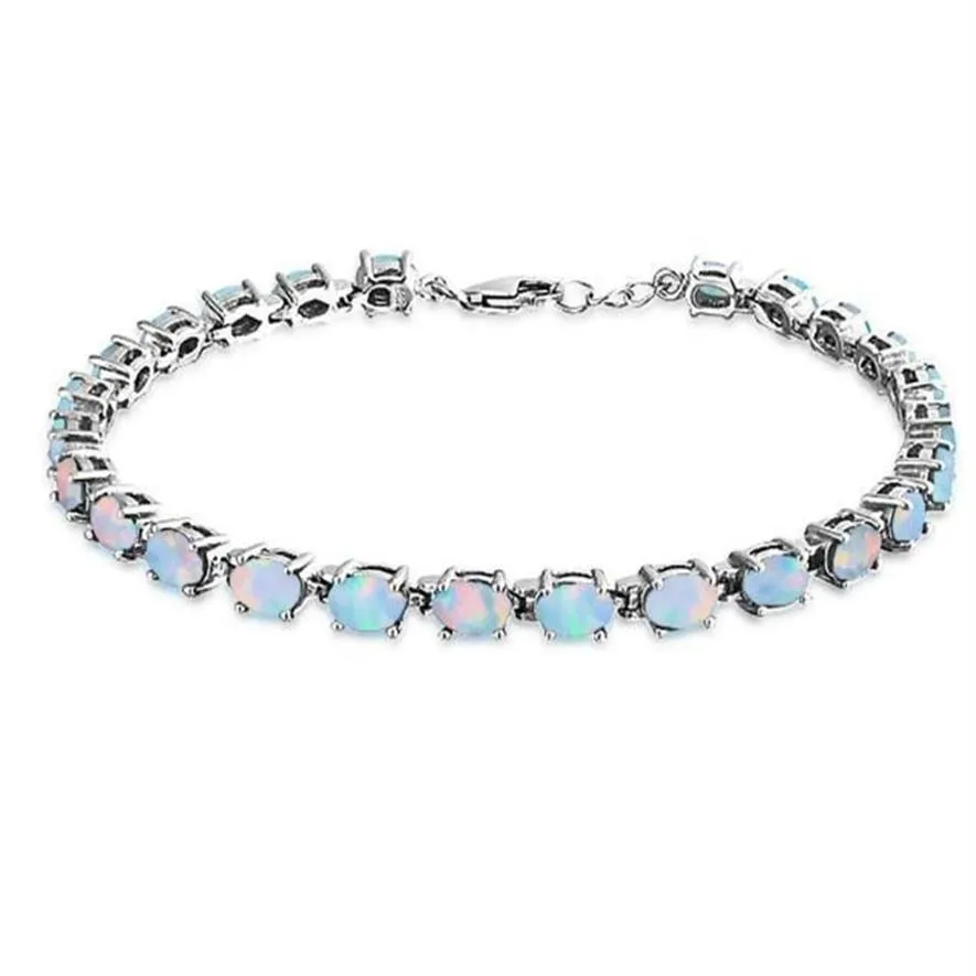 Silver Charm bracelet White opal fire 925 sterling silver 925 sterling synthetic opal oval tennis bracelet 8 26inch For Women Fash227I