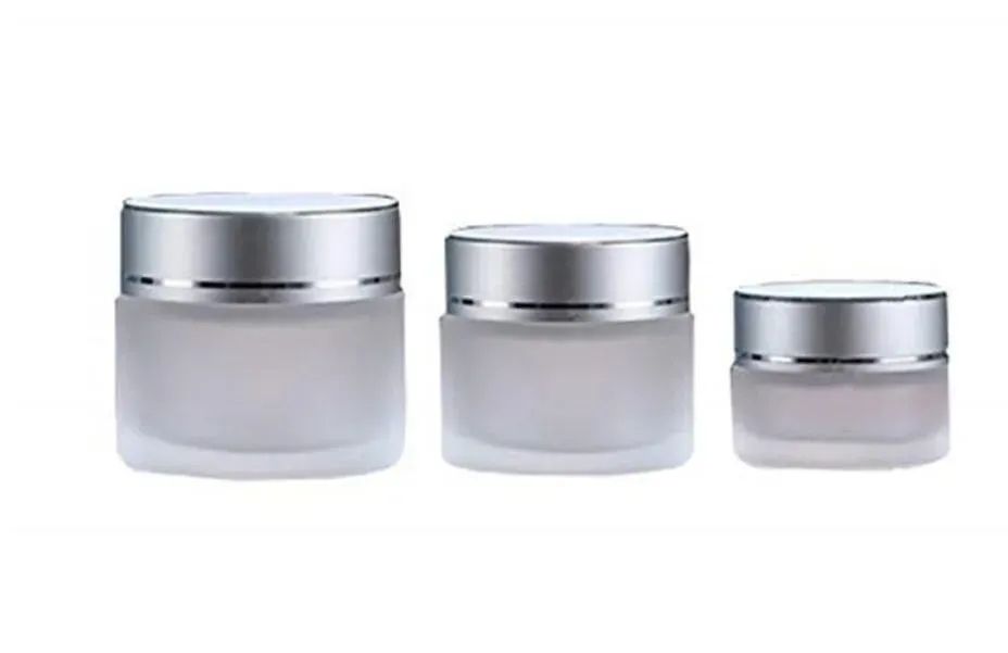 wholesale 5g 10g 15g 20g 30g 50g Bouteilles En Verre Dépoli Pot Cosmétique Vide Crème Pour Le Visage Baume À Lèvres Conteneur De Stockage Bouteille D'échantillon Rechargeable avec Couvercles En Argent