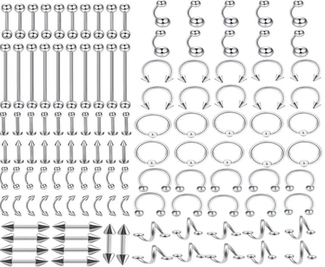 Anneaux bijoux bijoux bijoux entiers 120pcs Styles de mélange en acier inoxydable Piercing Tercrow Belly Nes Nasing Assories Drop 3160388