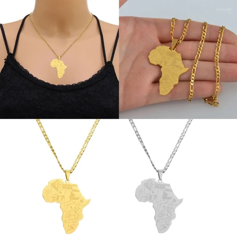 Chaînes Mode Afrique Carte Pendentif Collier En Acier Inoxydable Géométrique Contour Bijoux Confortable À Porter Goutte