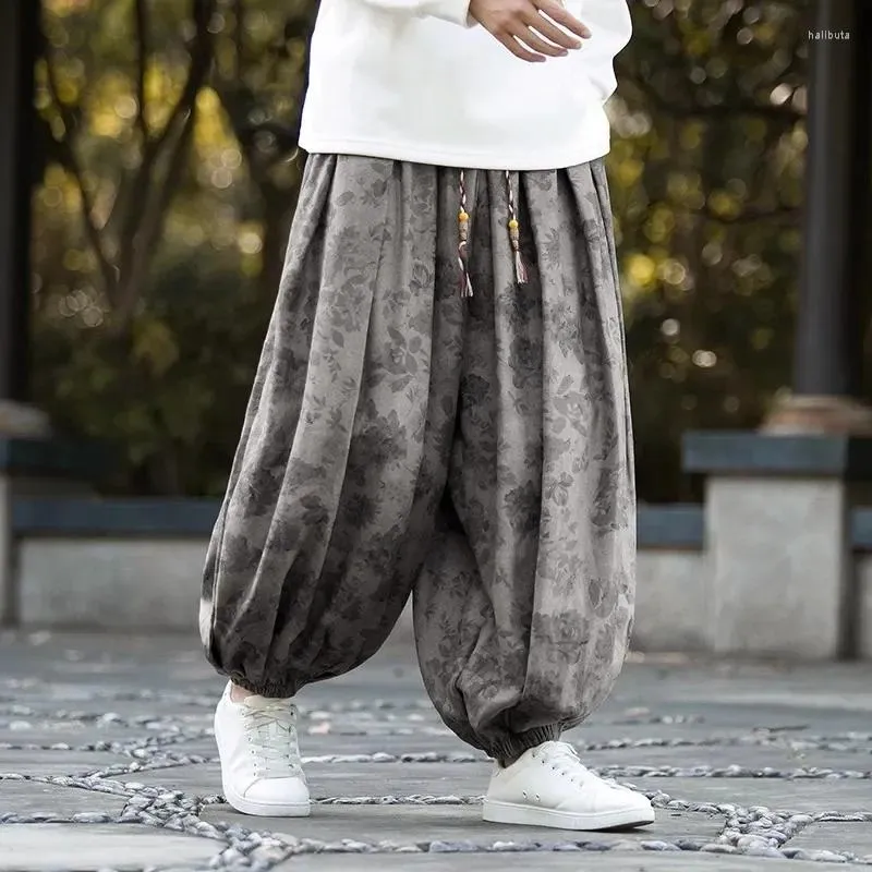 Calças masculinas 5xl estilo chinês tradicional primavera e outono harem retro floral lanterna lazer oversized streetwear