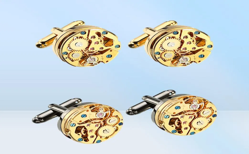 Relógio movimento abotoaduras para aço inoxidável imóvel steampunk engrenagem mecanismo relógio abotoaduras para homens relojes gemelos11056714