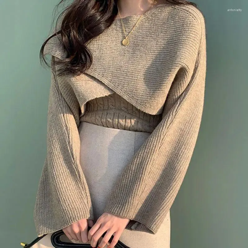 Kobiety Sweters skręca Krótkie pulovery jesień 2023 Streetwear Knited Sweter Krzyż długi rękawy Nieregularny solidny Y2K Tops Vests