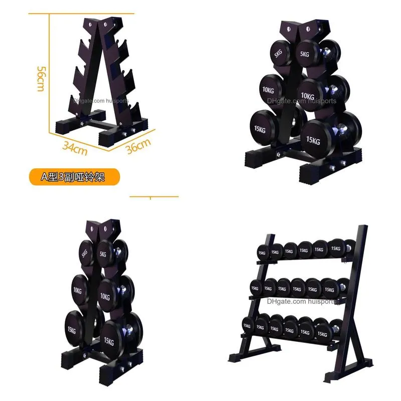 Dumbbells Hexagonal Round Head Rubberized Electroplating Dumbbell Set Atype Rack Mtilayer Storage Dumbbells4514246 Drop Delivery Spo Dhsui