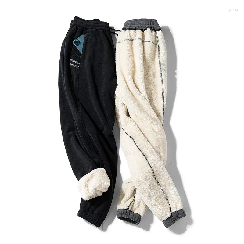 Pantalons pour hommes 2023 Hiver Hommes Pantalons de survêtement épais Pantalon de cordon de serrage Pantalon de course en molleton Chaud Velours Élastique Jambe Doublée de Fourrure K568