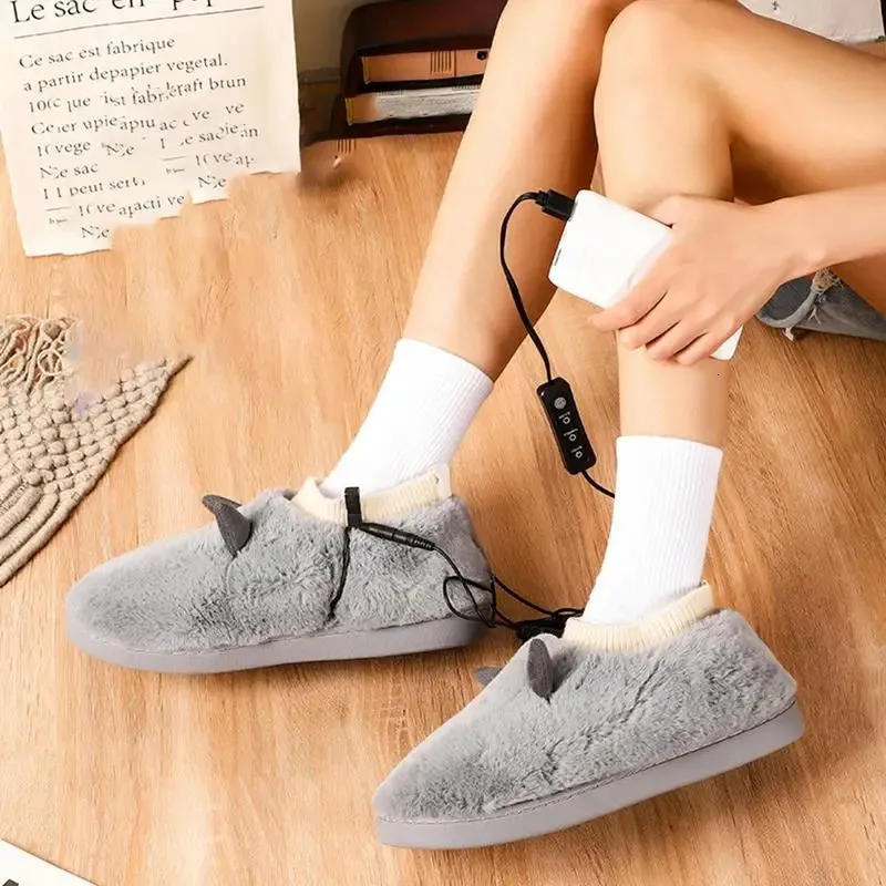 Slippers USB Electric Heating Shoes Plush Electric Heated Foot Warmer Washable Foot Slipper Women Men Comfortable Coral Fleece Socks 231212