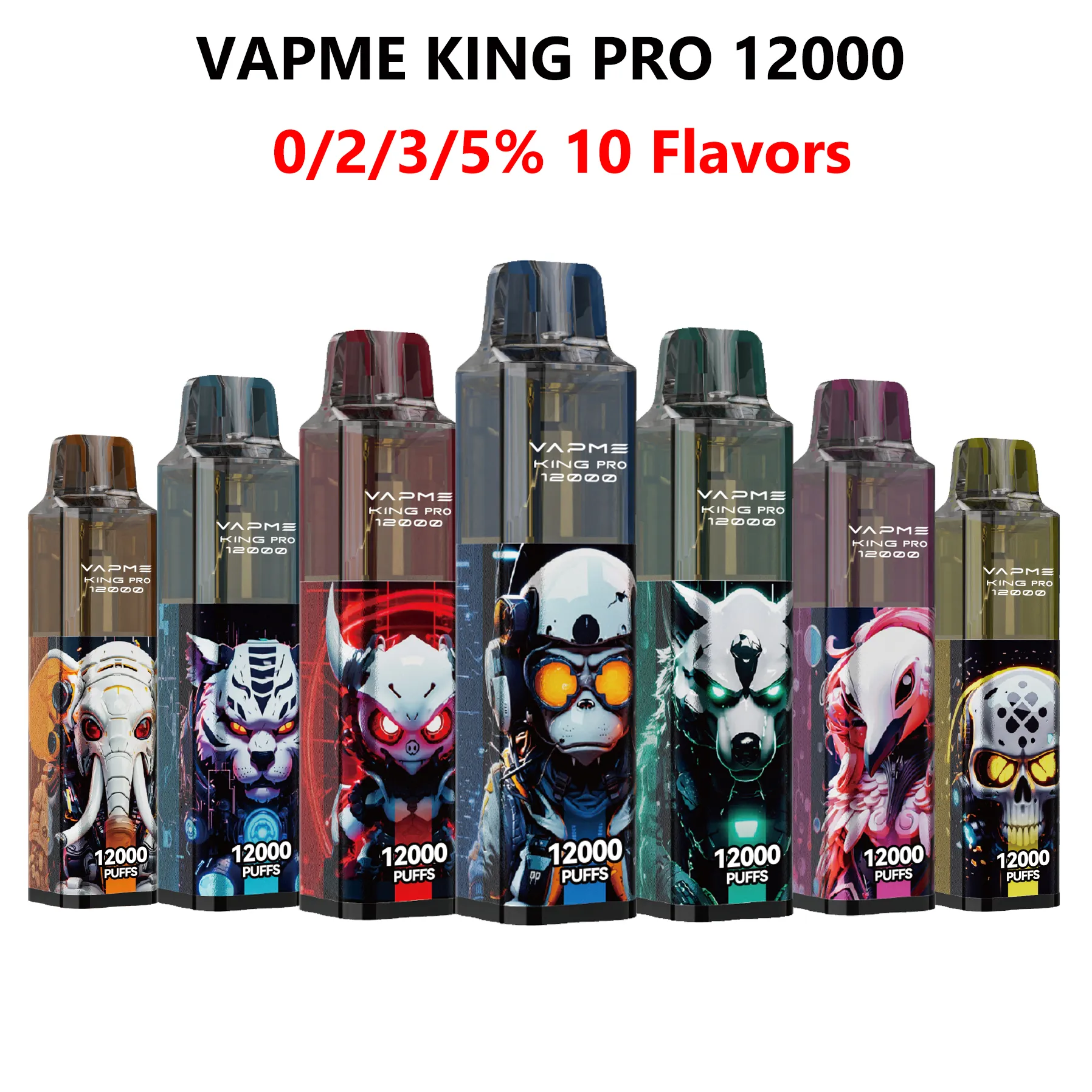 정통 VAPME KING PRO 12K 퍼프 일회용 vape 1.0ohm 20ml 포드 유형 C 충전식 배터리 0% 2% 3% 5% 10 전자 담배 12000 퍼프의 맛