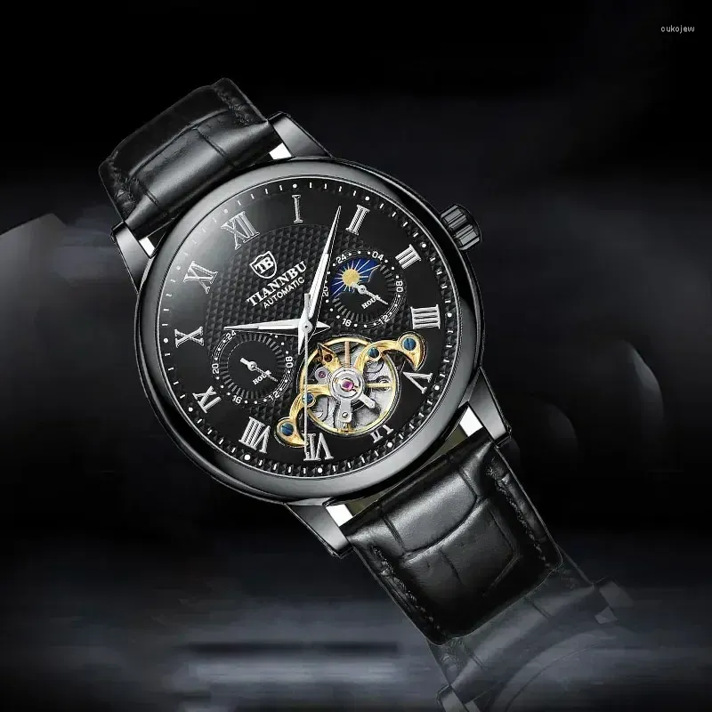 Orologi da polso TIANNBU Night Glow Orologio da uomo impermeabile Multifunzionale Moda Casual Sun Moon Stars Meccanico