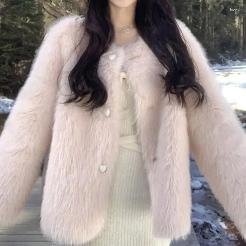 Kvinnors päls 2023 den rosa lambool-kappan kvinnlig höst och vinter imitation mao kort långärmad mode bekvämt
