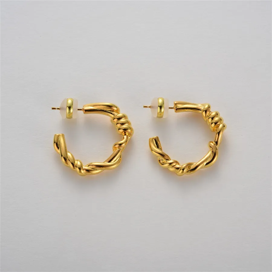 Instagram French Unique Irregular Knot Metal Earrings Women's Fashion Vintage All-Match Light Luxury Charm Jewelry