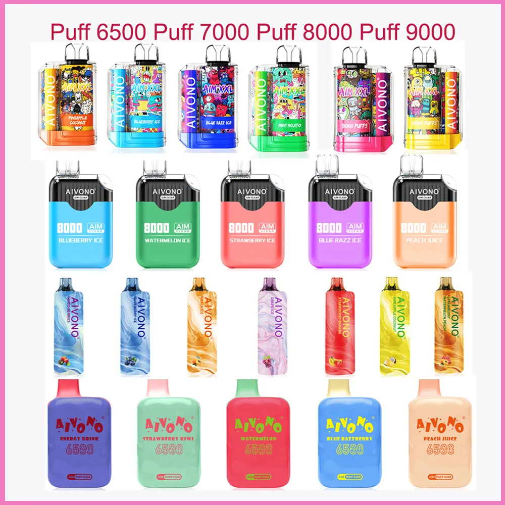 Puff Vape Puff 9K AIVONO 6500 7000 8000 9000 Puffs Vape jetable Bang Maxi 15k Cigarettes électroniques 650mAh rechargeable 23ml Pod Vaper Pen E Cigarette Puffbar